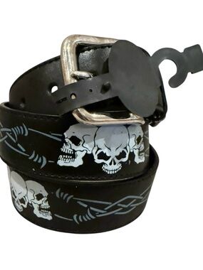 Punk Grunge Y2K Metal Goth Graphic Black Belt Skull Removable Buckle Edgy Skater